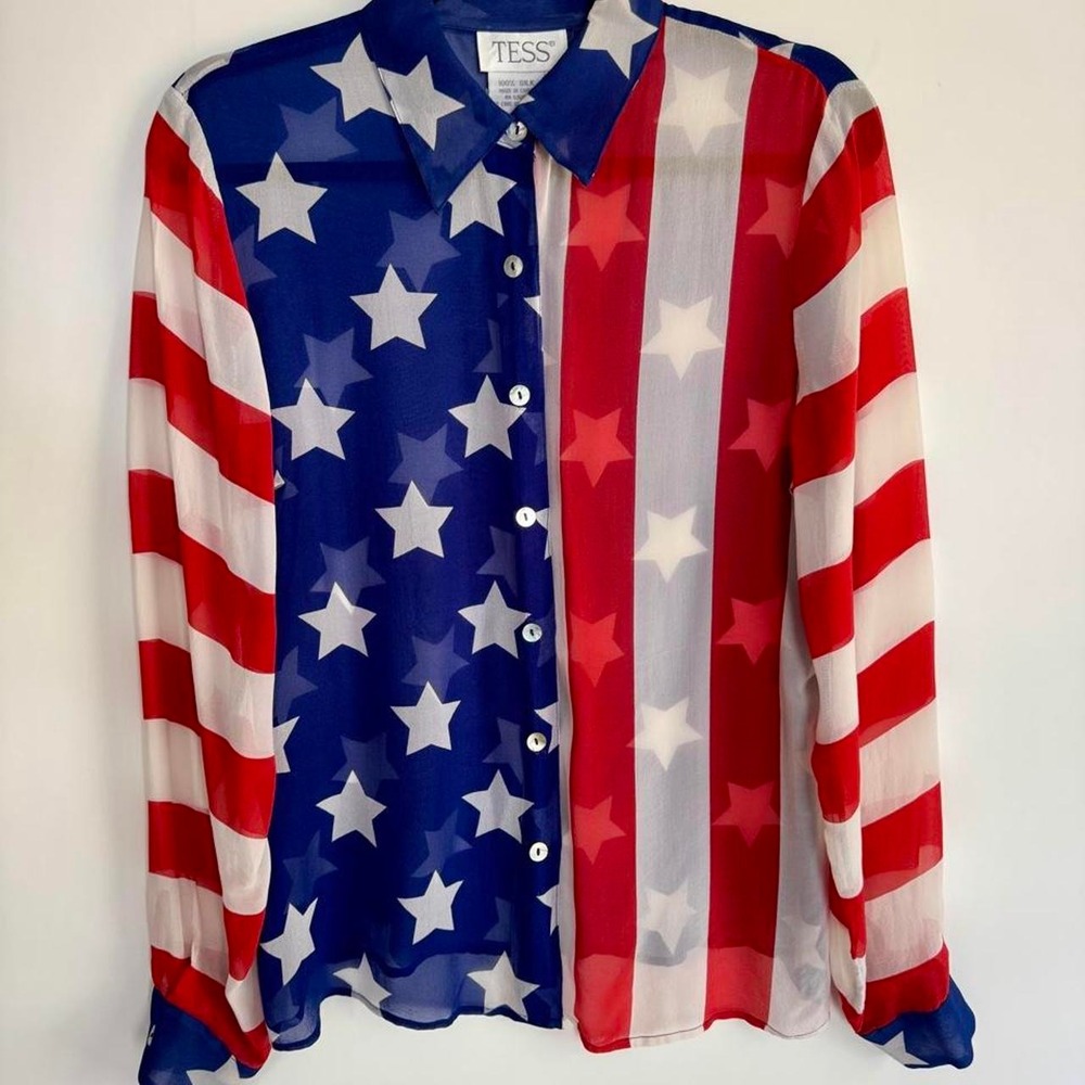 VTG Americana patriotic silk blouse